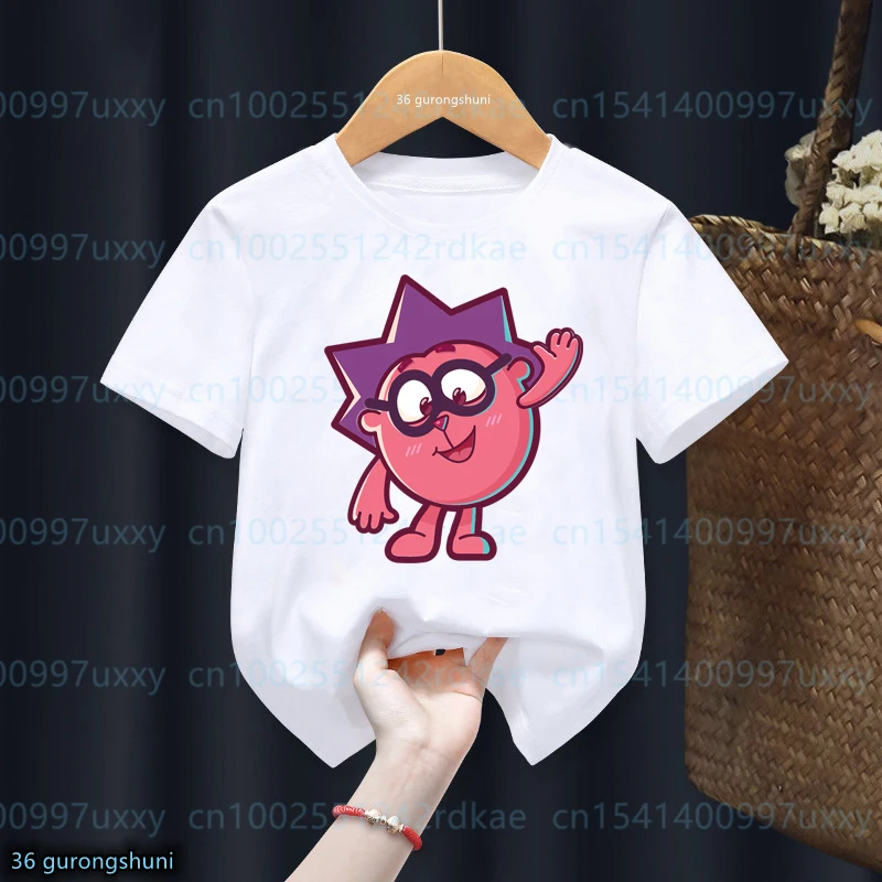 Camiseta gráfica Smeshariki infantil, camisa branca, tops casuais, roupas engraçadas para meninos e meninas, verão