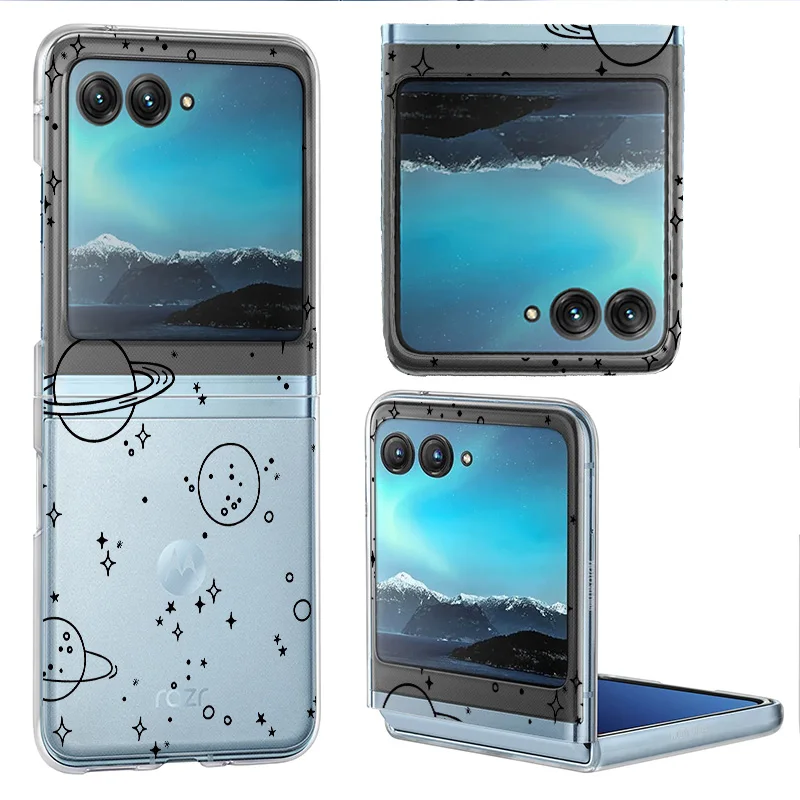 Planeta dos desenhos animados padrão caso transparente para motorola razr 50 40 ultra razr50 razr40 à prova de choque claro duro pc dobrável capa do telefone