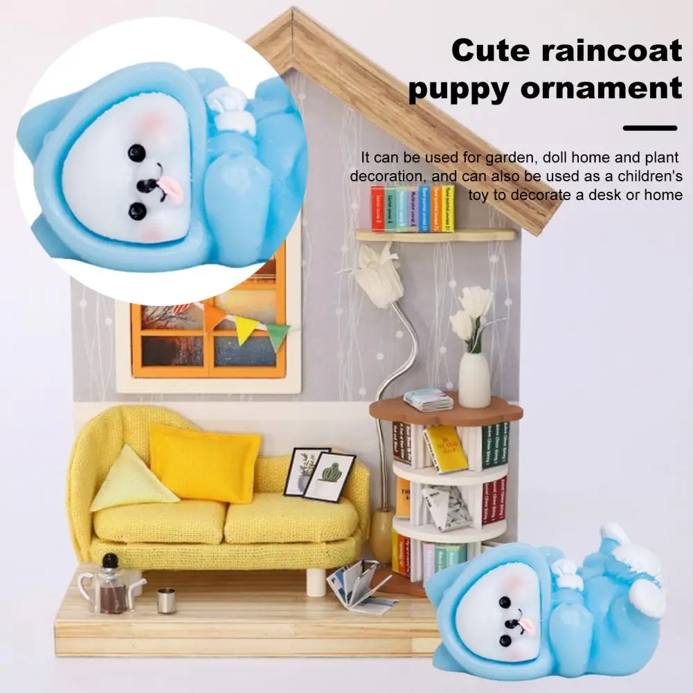 1Pc Resin Puppy Figurine Mini Dog Ornament Adorable Resin Raincoat Dog Statue Cartoon Cute Dog Figurine for Home Garden Desk