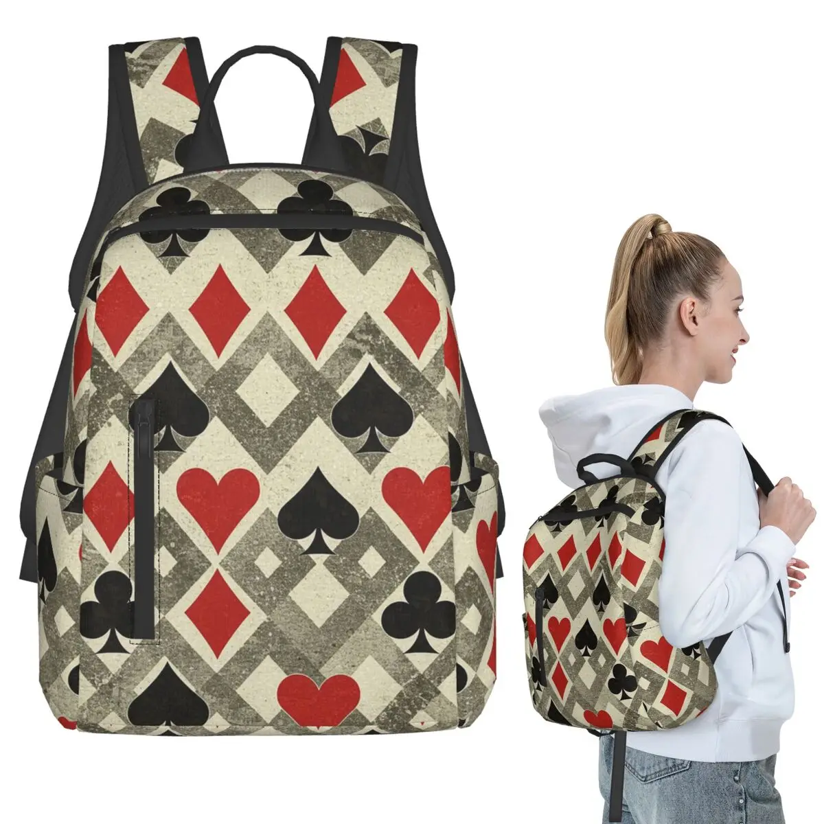 

Playing Cards Symbols Pattern Backpack Student BookBag Kids School Bag Computer Shoulder Bags Men Women