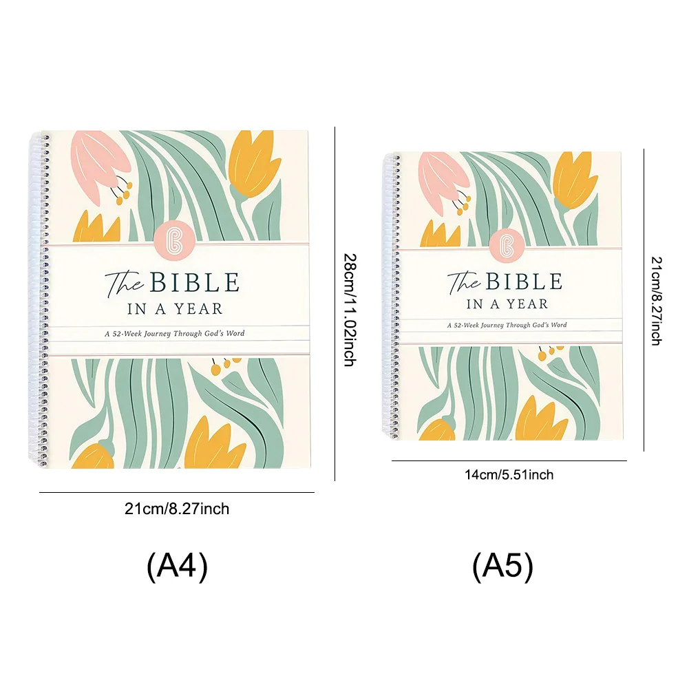 1/2PCS A4/5 The Bible in A Year A 52-Week Study Through Gods Word piral Bible Study Guide 52 Week Study Guide Book for Friend Gi