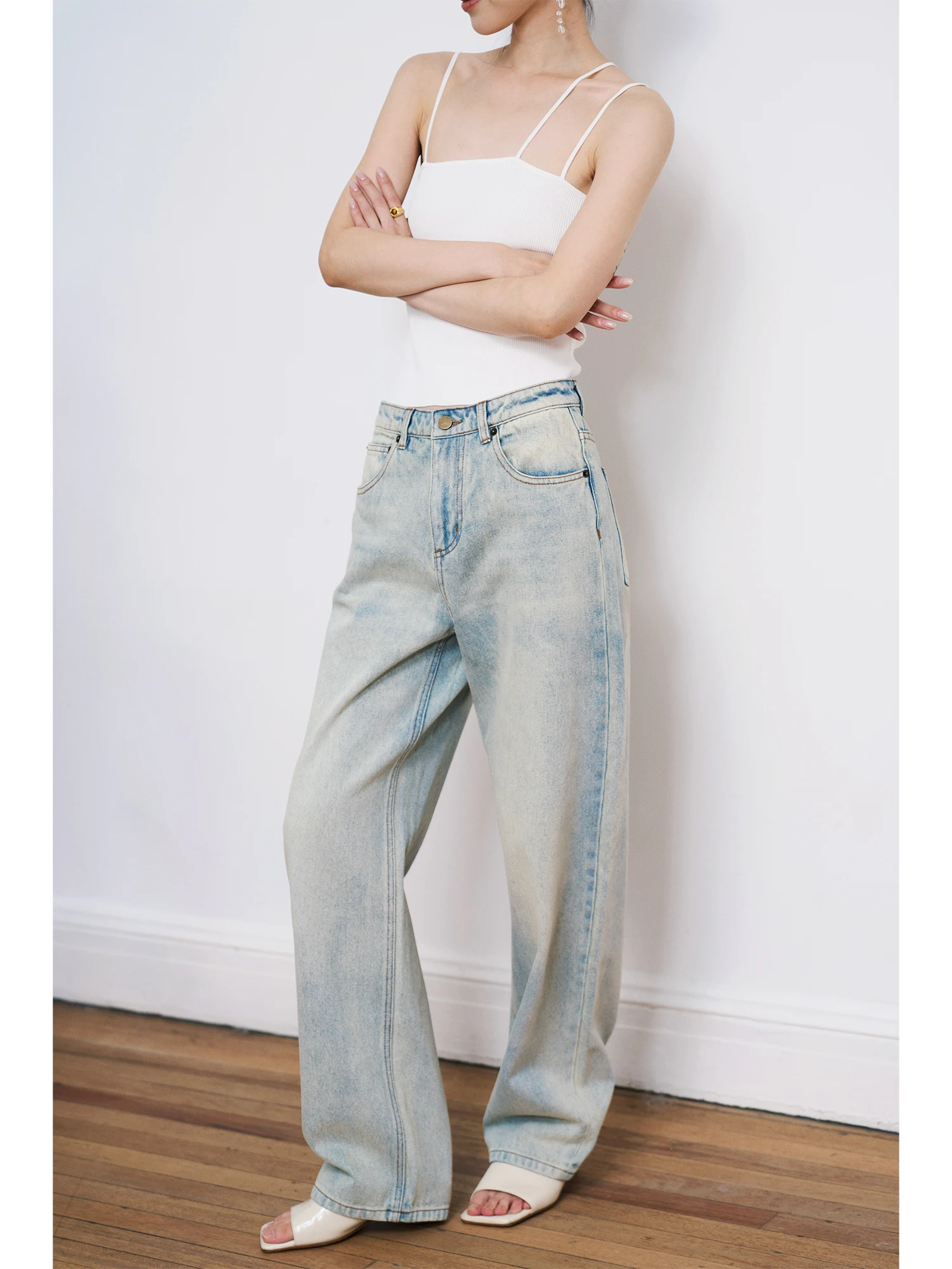 

Джинсы JXu Vintage Waed с высокой талией, прямые, облегающие, свободного кроя, женские, из хлопка, на молнии, Cleanfit Sle