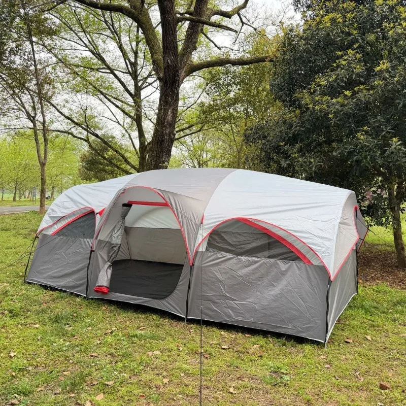 8 people double-layer tunnel tent two rooms and one living room large space outdoor portable camping mosquito-proof sunshade