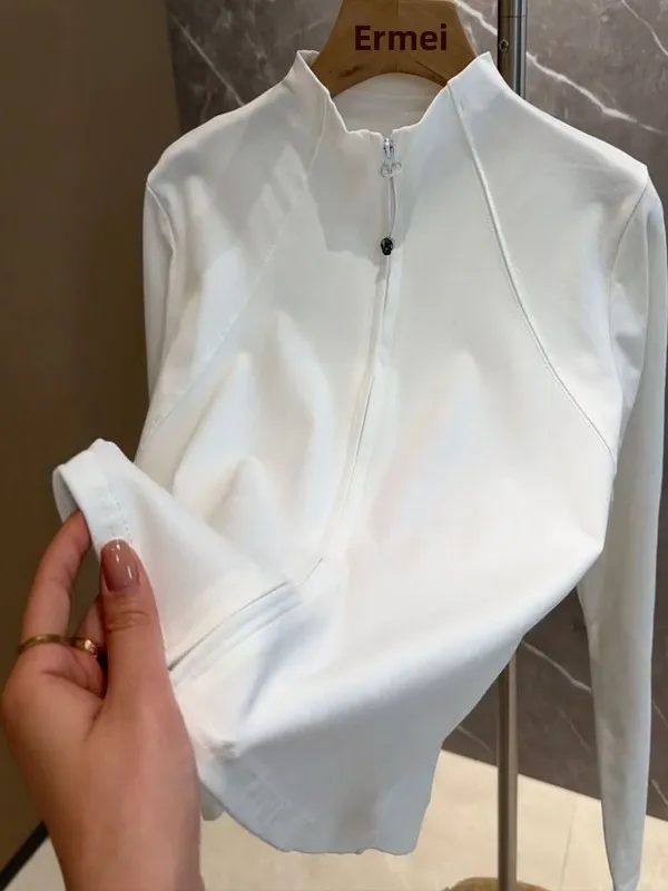 Plus Size 300-Pou-Damen-Cardigan mit langem Sve-Reißverschluss, T-Shirt, Sweatshirt, vielseitiges Basisschicht-Oberteil, hohes Taillen-Design