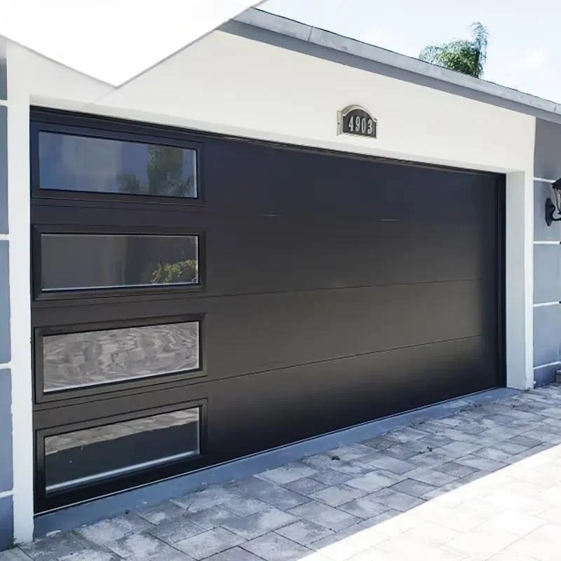 Modern Full View Aluminum Steel Tempered Glass Automatic Garage Door Sandwich Panel Elevated Section Foam Insulated