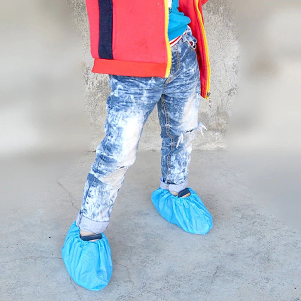 

100 Pcs Children's Waterproof Shoe Cover Kids Shoes Boot Covers for Rainproof Outdoor Blue Toddler