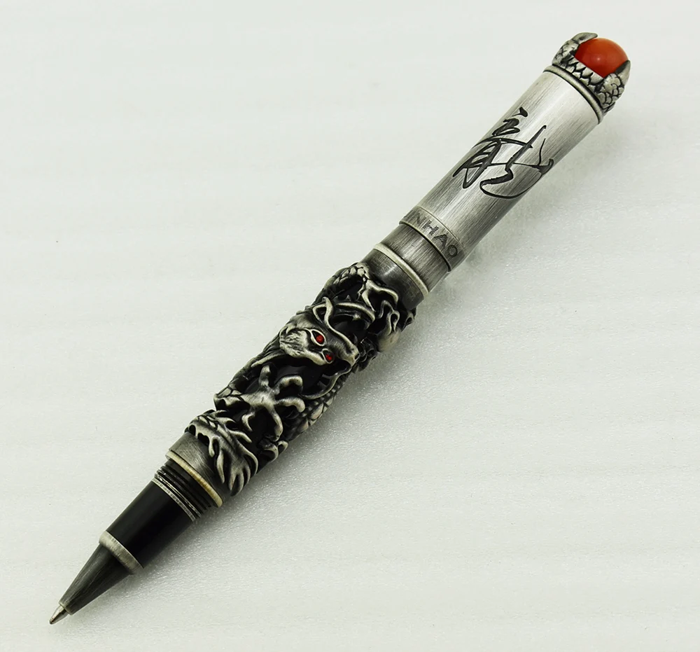 Yeni Jinhao ejderha kral Vintage tükenmez kalem, benzersiz Metal kabartma yüksek teknoloji, gri ve kırmızı renk iş ofis ev gereçleri