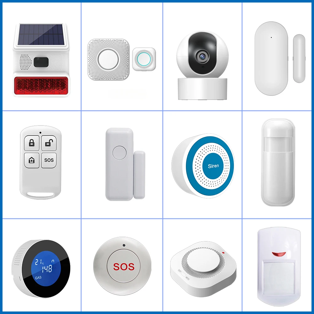 Tuya Smart Home Alarm System Door PIR Siren Smoke GAS Password Keypad Sensor for Security Home Wifi GSM SMS Alarm System Infrare