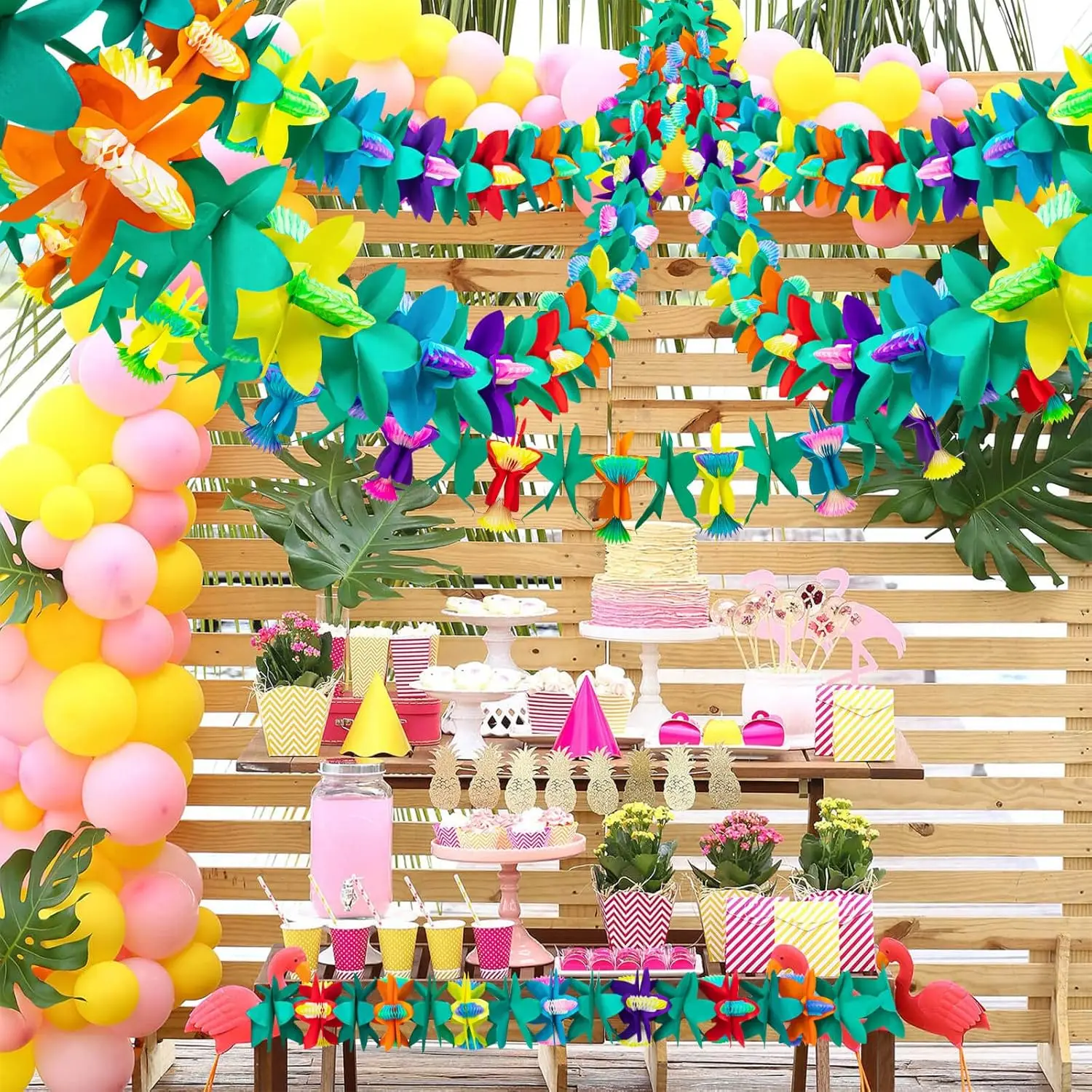 هاواي الاستوائية جامبو متعدد الألوان لواو زهرة الكركديه ليو جارلاند زهرة يترك راية لديكورات لوازم حفلات هاواي
