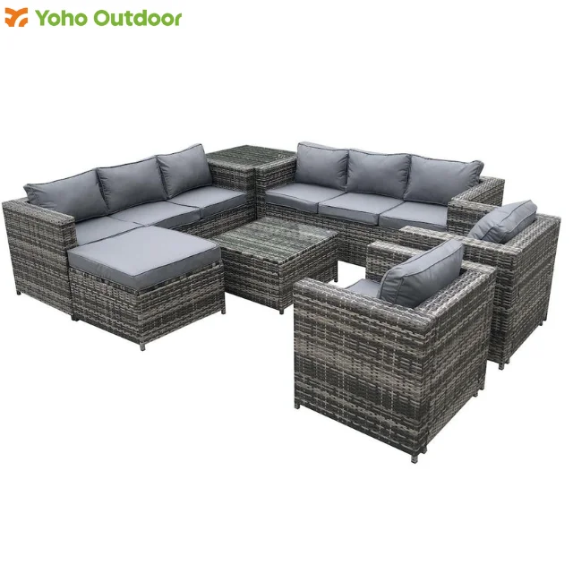 

9 Seater 7-Piece Outdoor Sectional Sofa with PE Rattan Wicker and Durable Steel Frame for Garden Patio Furniture