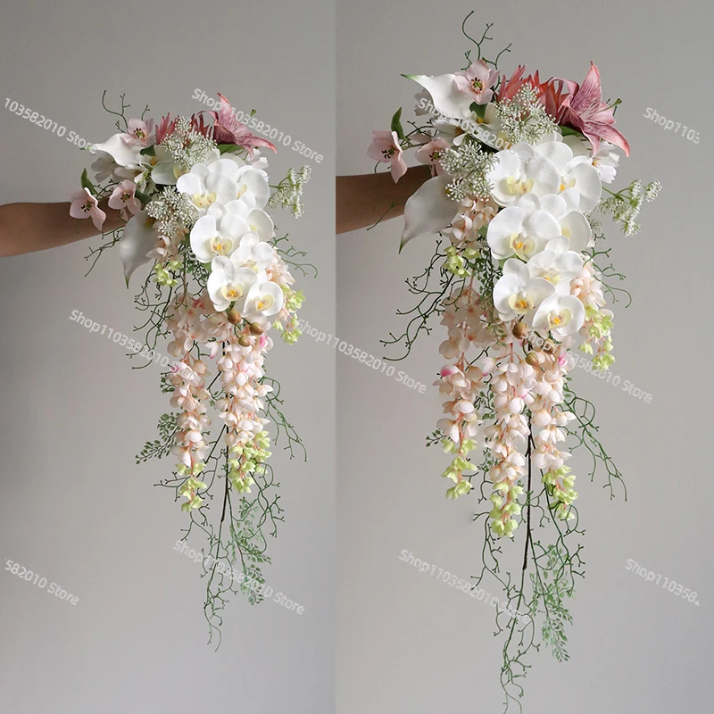 Advanced sense waterfall simulation flower bouquet wedding bride photo studio photography props simulation flower couple certifi
