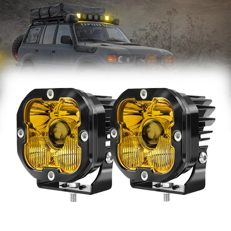 

3 Inch LED Work Light Pods 3000K Amber & 6000K White Spot Flood Combo Beam Offroad LED Fog Driving Lamp For Jeep Truck SUV 4WD