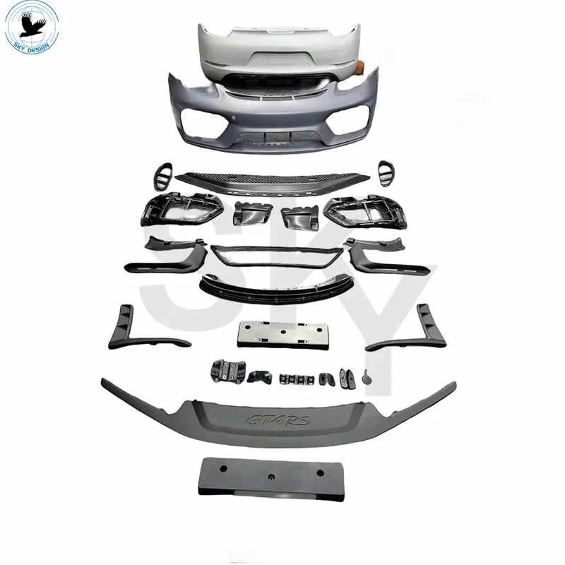GT4 RS Karosserie-Kit für Cayman 981 Boxster, Inklusive Frontstoßstange, Heckdiffusor, Auspuffblenden, Spoiler, Motorhaube