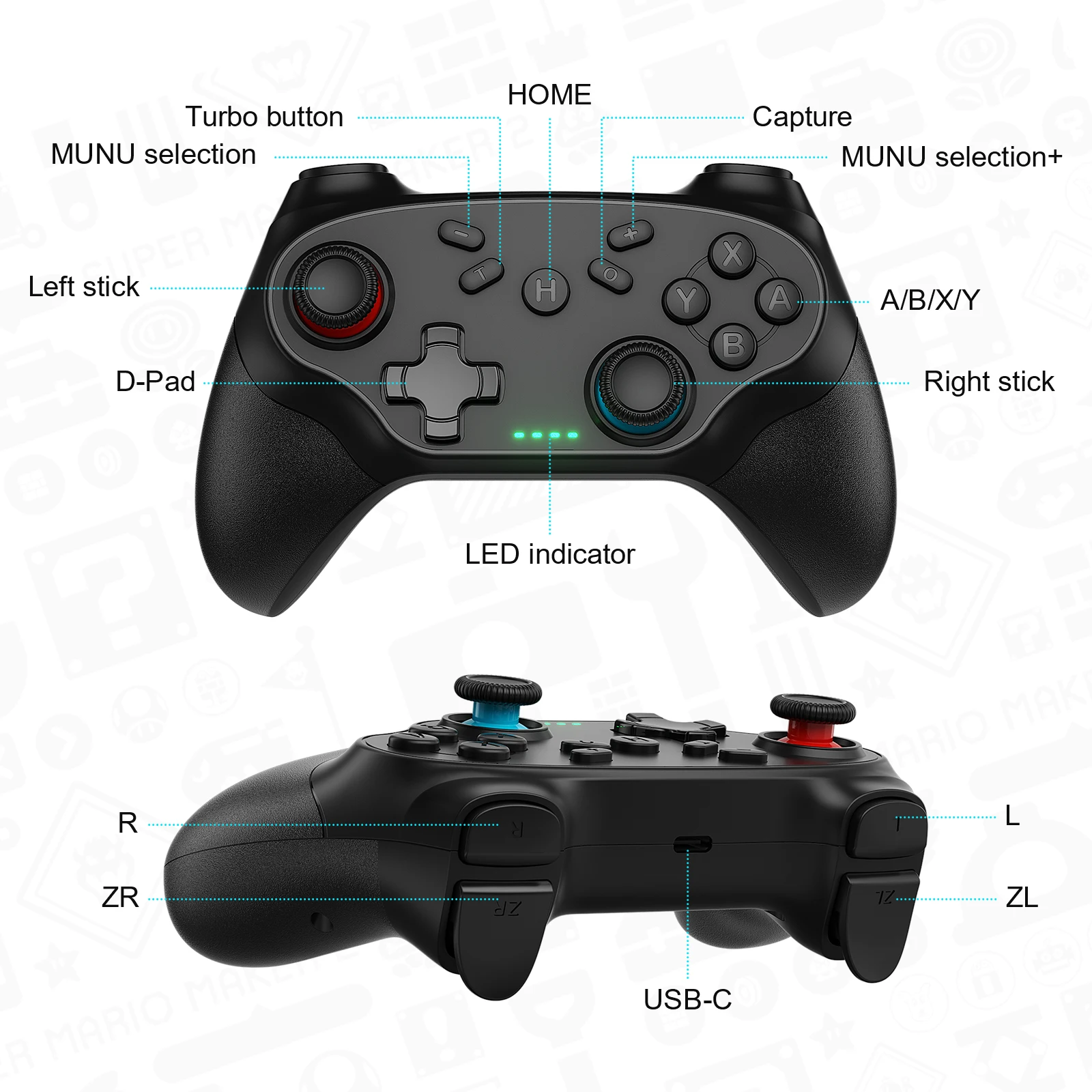 Controller wireless per PC/Switch/Oled/Ios/Android Gamepad Bluetooth Controller di gioco Turbo Console di controllo delle vibrazioni remoto