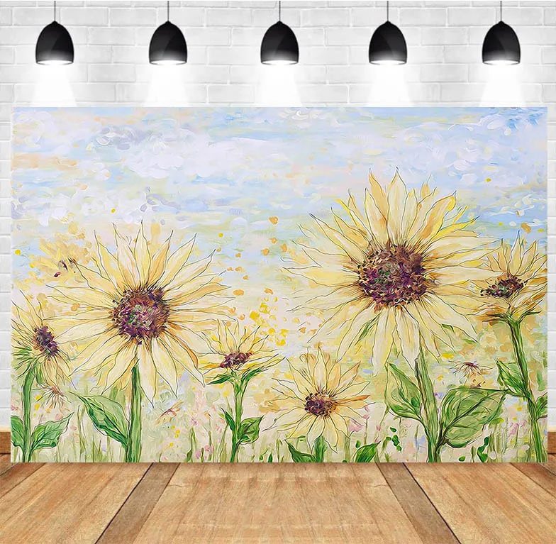 Baby Cartoon Bee Green Grass Sunflower Dreamy Party Decor Photo Backgrounds Photography Backdrop Birthday Photo Studio