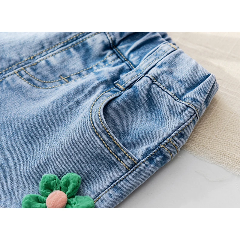 Cute Flower Baby Girls Denim Shorts Summer New Fashion Korean Version Kids Shorts Pants Birthday Gift 2-10 Yrs Children Clothing image 6