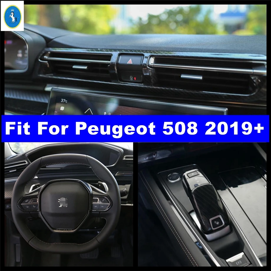 

Carbon Fiber Look Auto Air AC Outlet Vent / Gear Shift Head / Steering Wheel Accessories Cover Trim For Peugeot 508 2019 - 2022
