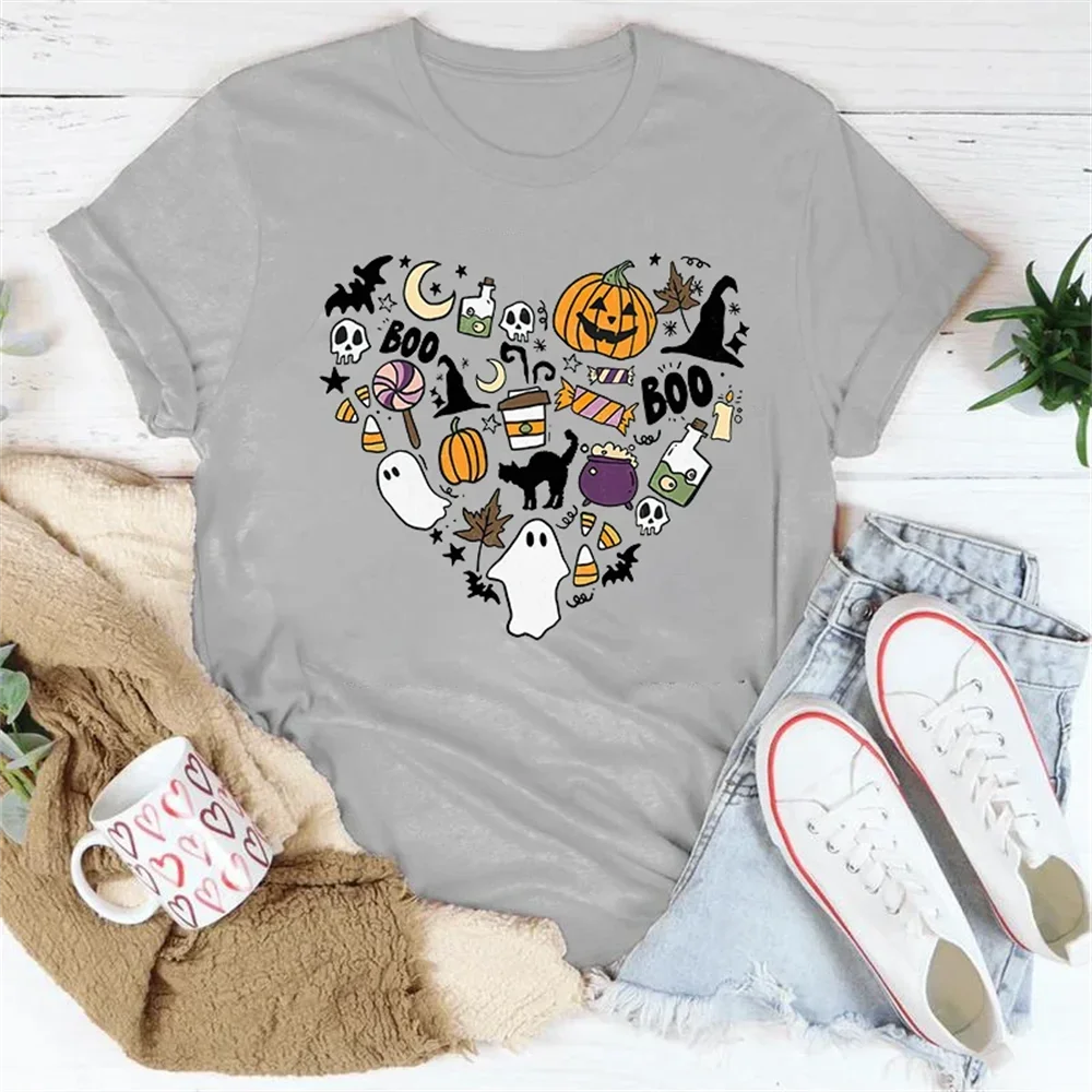 Halloween Boo Pumpkin Love T-Shirt Men Women T Shirt Cosplay Clothes O-Neck Basic T-Shirt Halloween Trendy Fun Style Casual Tops