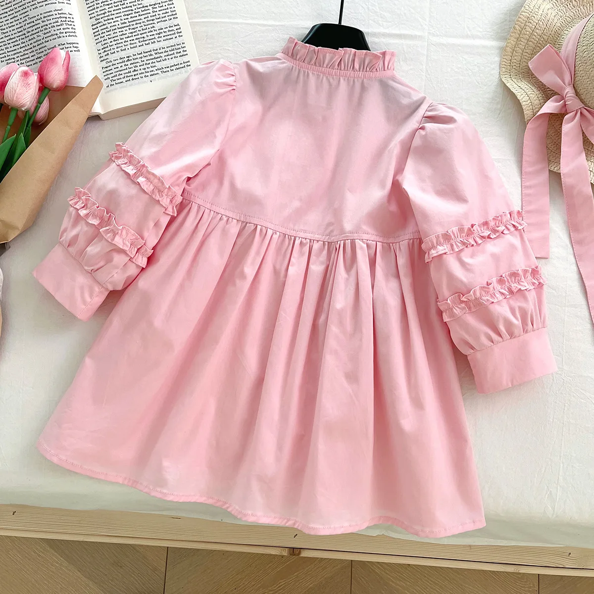 Girls Spring Asymmetrical Blouse Dress Long Sleeve 3D Sunflower Print Casual Dress for Kids Fashionable Toddler Girls Clothing