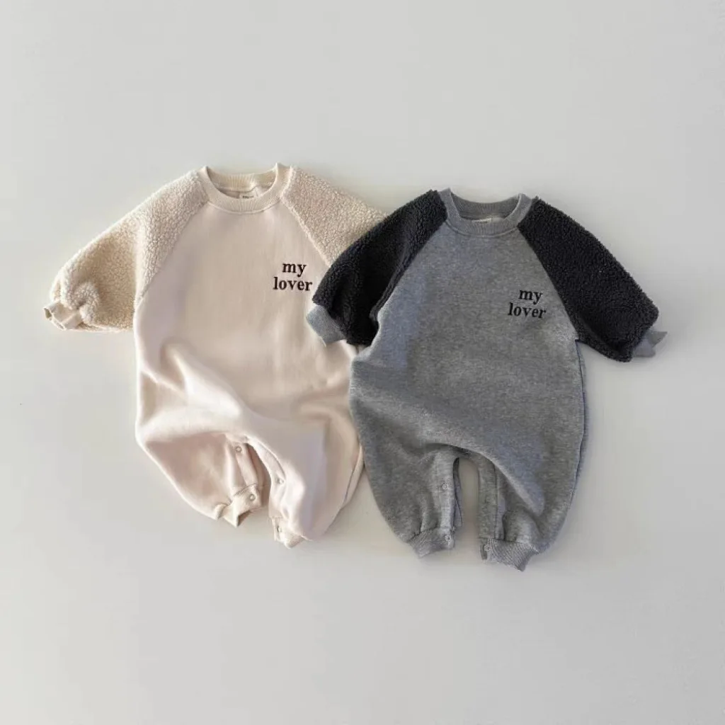 2025 Winter New Baby Long Sleeve Warm Romper Newborn Plus Velvet Thick Jumpsuit For Boy Girl Toddler Cute Letter Clothes 0-24M