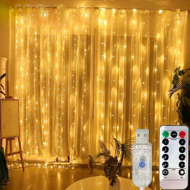 6M/3M LED luci natalizie fata String Lights tenda ghirlanda USB festone decorazione natalizia a distanza per la casa capodanno 2025