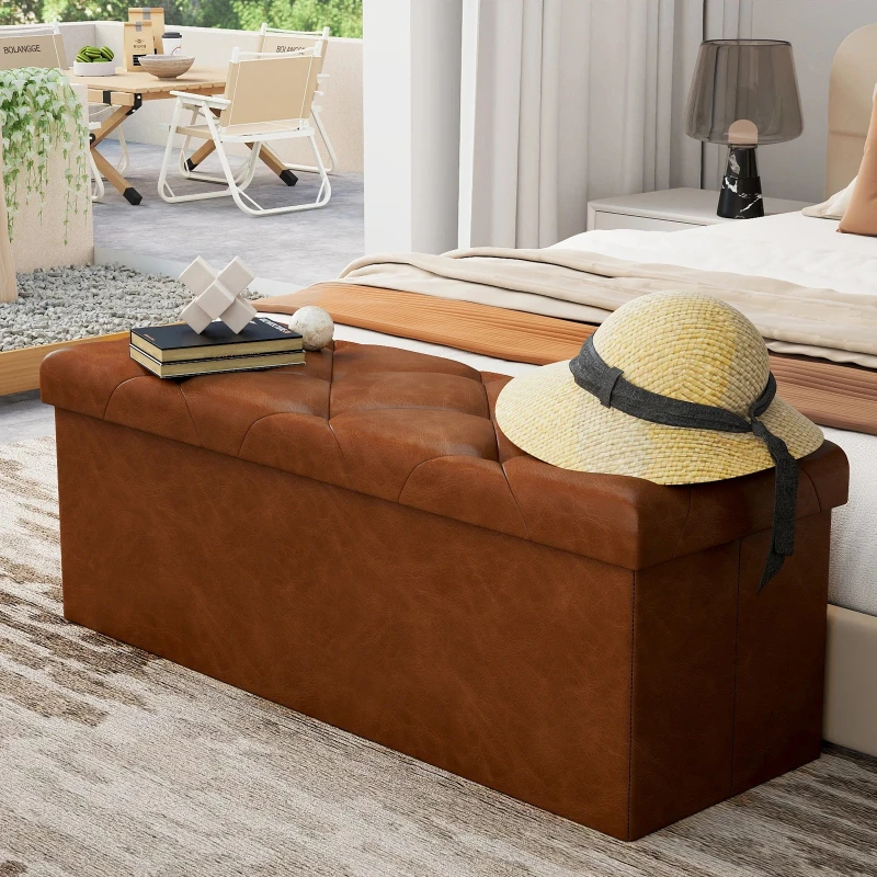 43 Inch Folding Storage Ottoman Bench - Upholstered Foot Rest Stool with 660 Lbs Weight Capacity, Extra-Strong Frame,