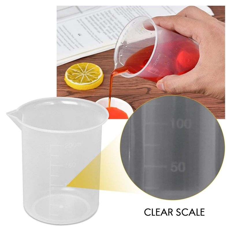 Kitchen Lab Graduated Beaker Clear Plastic Measuring Cup Thicken with Cap Measuring Jug 200mL 2pcs