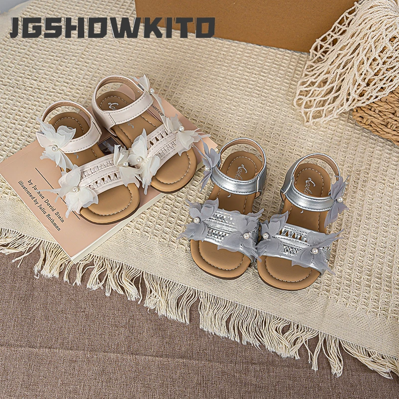 

JGSHOWKITO Kids Summer Shoes Lovely Pearl Breathable Toddler Princess Sandals Fashion Non-slip Sole 2026 New Girls Beach Shoes