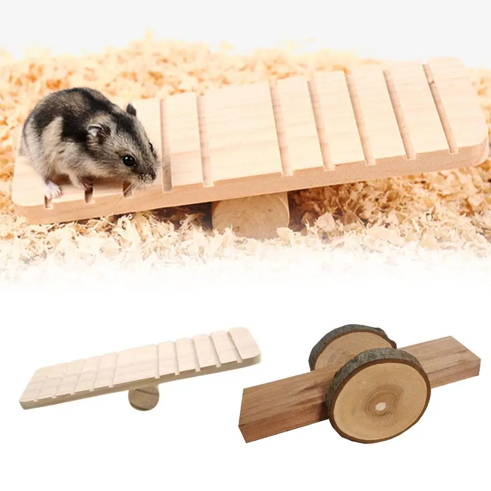 Hamster Wooden Seesaw Natural Wood Promote Pet Exercise Hamster Parrot Toys Suitable For Small Pets D5Y6