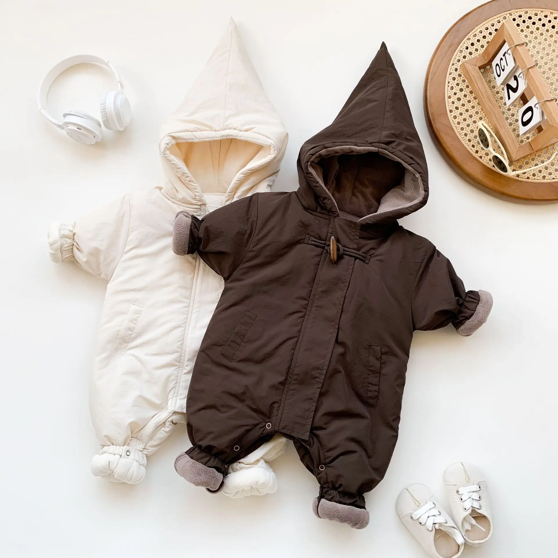 Winter Ins Infant Babys Rompers BELLBELL Nordic Style Thicken Warm Newborn Jumpsuits Toddler Kids Boys Plush Hooded Bodysuit