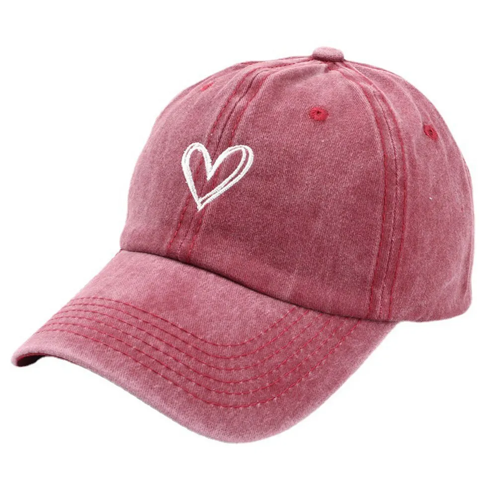 Spring/SummerHat Female Embroidered Peach Heart Wash Denim Baseball Hat Casual Korean Version Thin Couple Soft Top Duck Hat Male