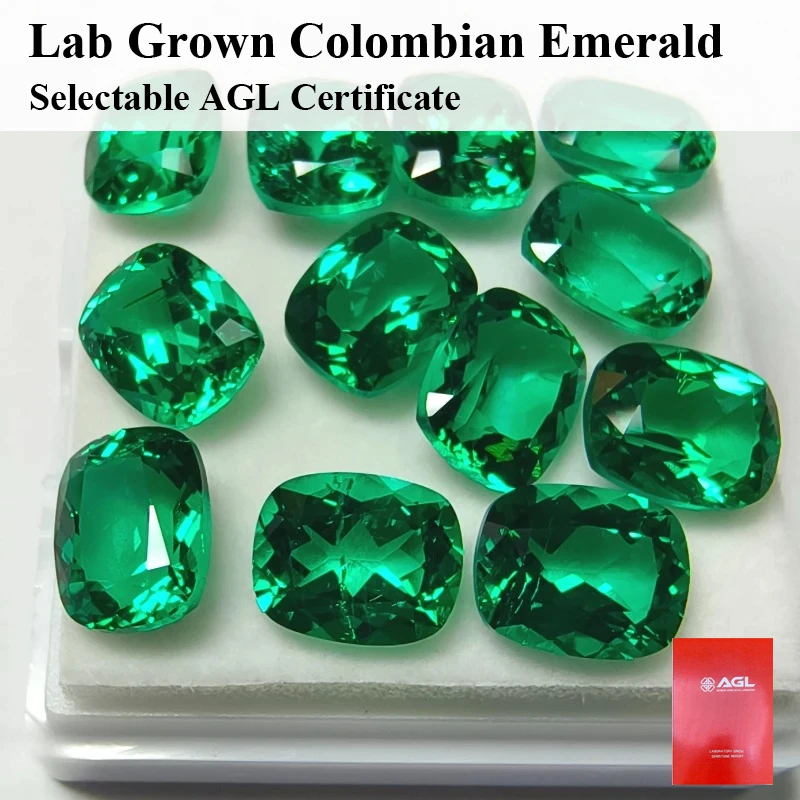 

Wholesale Lab Colombia Emerald Rectangle Cushion Shape Green Color Gemstone for Diy Jewelry Making Selectable AGL Certificate