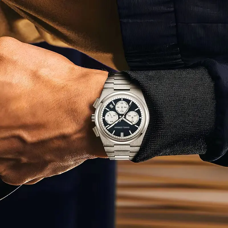DG Unique Business Men Watch Fashion Auto Date Stainless Steel Strap Quartz Wristwatch VD53 Quartz Gifts For Him Calendar Clock
