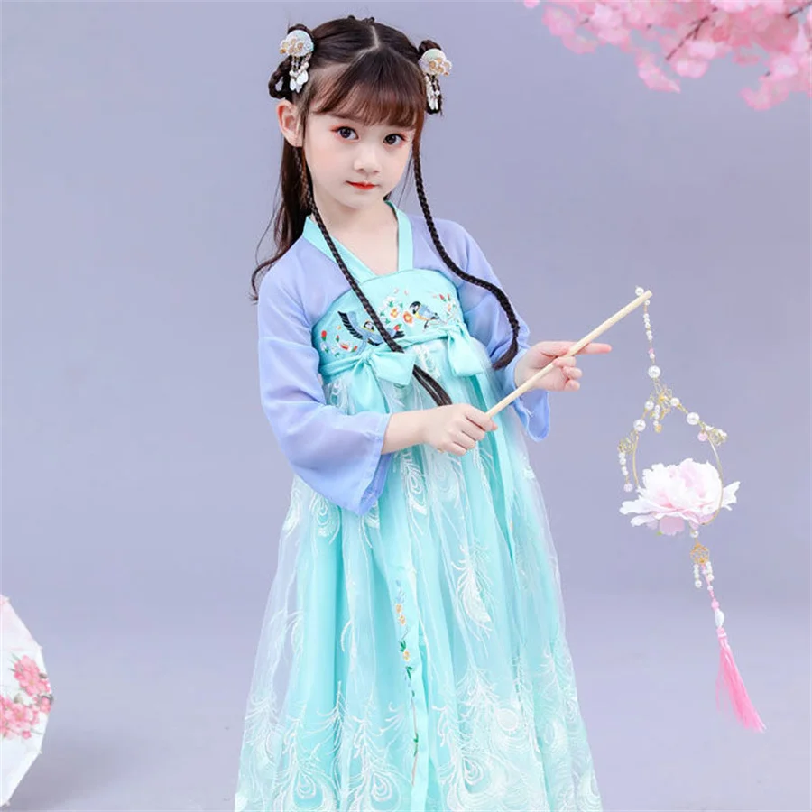 Hanfu Dress Baby Girls Children New Year Costume Chinese Ancient Carnival Cosplay Costume Purple Hanfu Dress Kids Babies