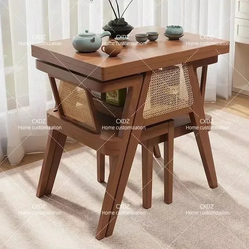 Balcony Solid Wood Small Tea Table and Chair Set Rattan Casual Coffee Table for Reading Drinking Simple Negotiation Furniture