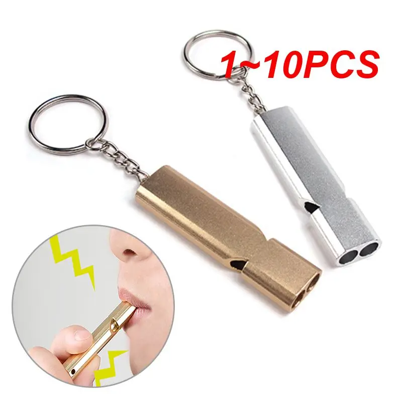 1~10PCS Aluminum Alloy Whistle Outdoor Hiking Camping Safe Survival Warning Dual-tube Whistle Practical Waterproof Team Sports