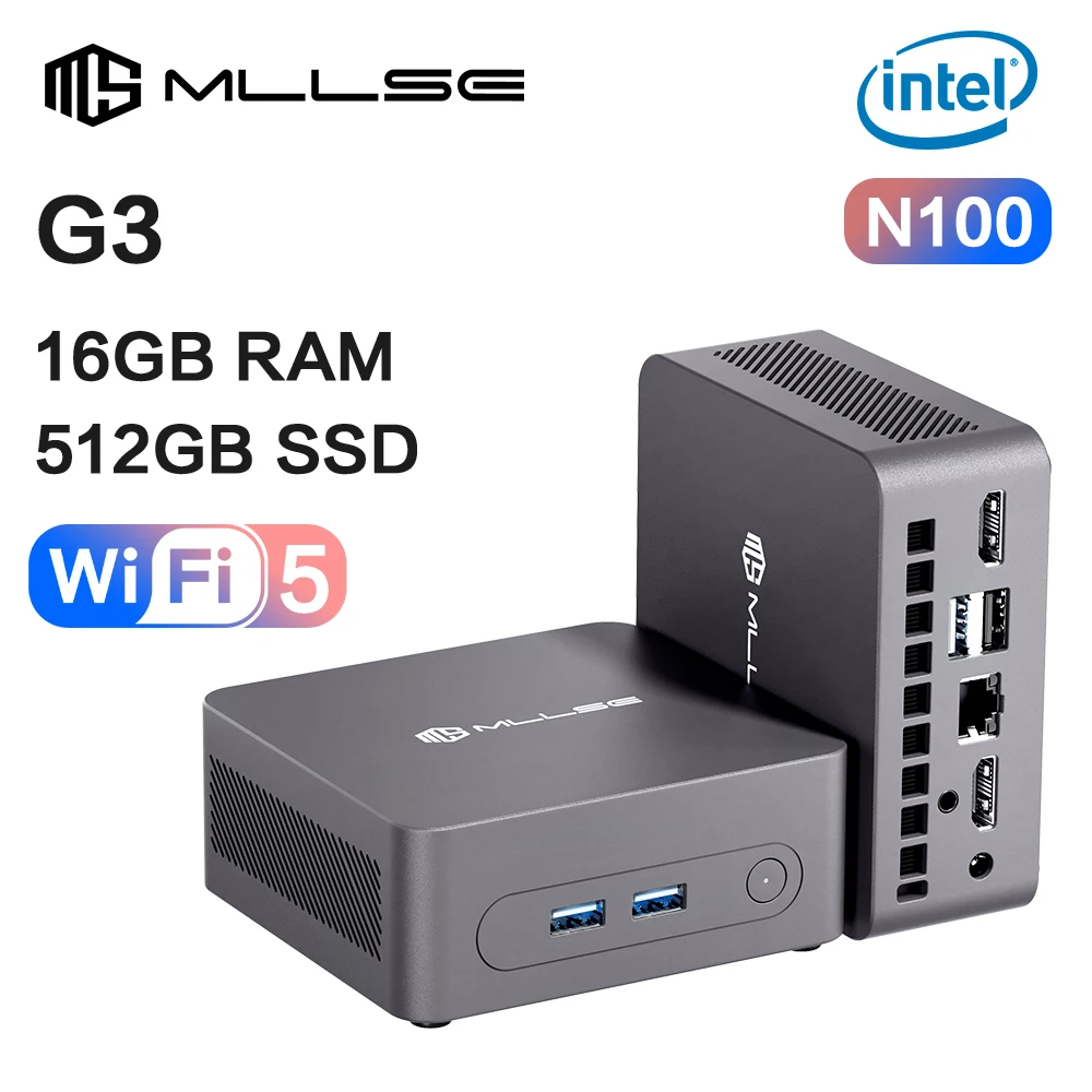 MLLSE G3 PC Mini Intel Alder Lake N100 CPU Windows 11 Pro DDR4 16GB RAM 512GB ROM HD WiFi 5 BT4.2 Desktop PC Komputer Mini