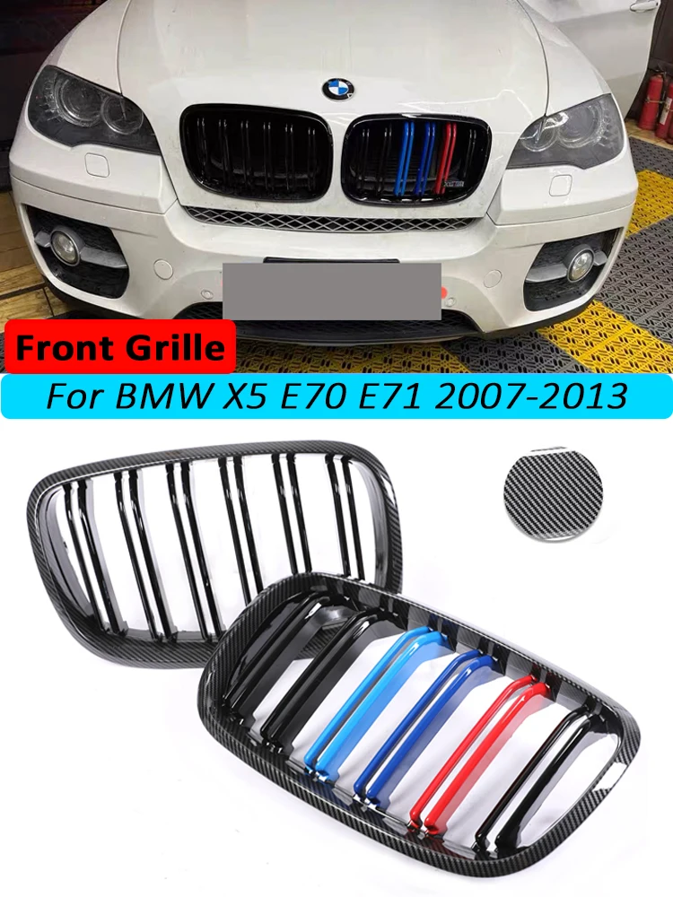 Front Kidney Radiator Racing Grill Cover Carbon M Color Grille For BMW X5 X6 E70 E71 2007-2013 xDrive 30i 50i Car Accessories