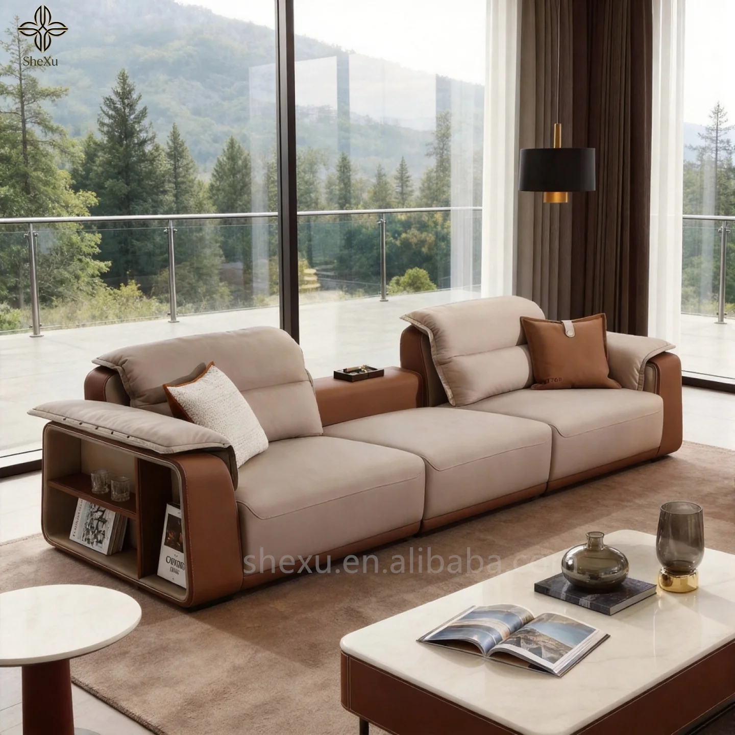 Luxury Italian Leather Sofa Set Model Room Velvet Button Sofa Complete Set Combination Villa Living Room Furniture Modern Sofa