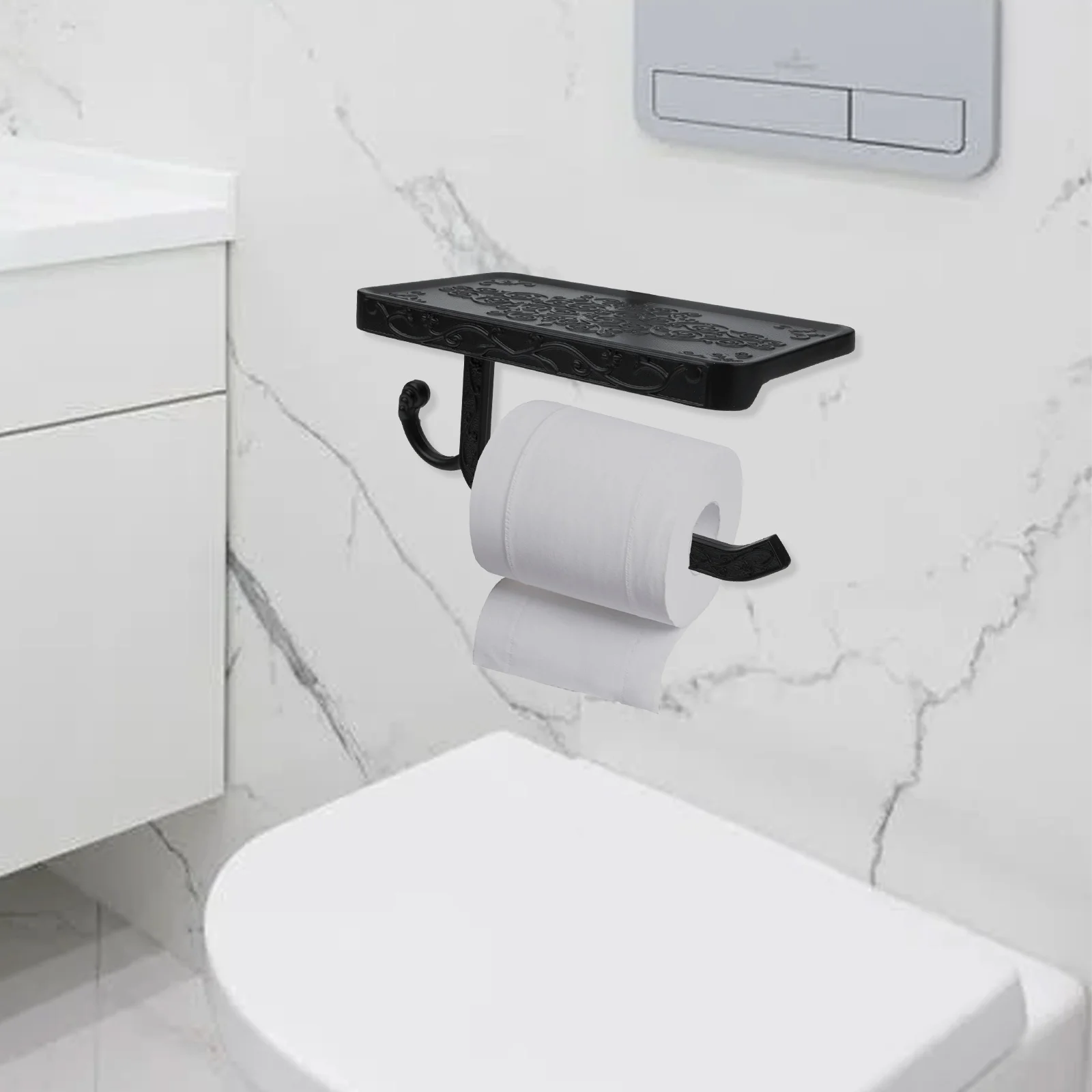 

Black Toilet Paper Holder Wall Mounted Modern Design Bathroom Kitchen Storage Rack Multipurpose Roll Paper Hanger Aluminum