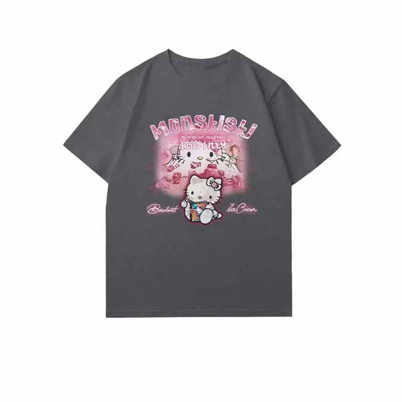 تي شيرت MINISO Hello Kitty للسيدات بأكمام قصيرة صيفي كاجوال ناعم وجيد التهوية مع طباعة جرافيك لطيفة للنساء #2