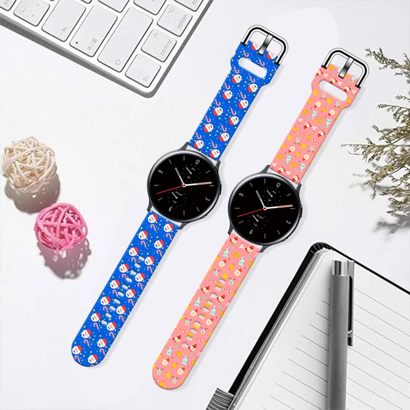 20mm 22mm Christmas 4 Printed Strap for Samsung Galaxy 6/5 40mm 44mm 4Classic 46mm Replaceable Bracelet for Amazfit Watchband