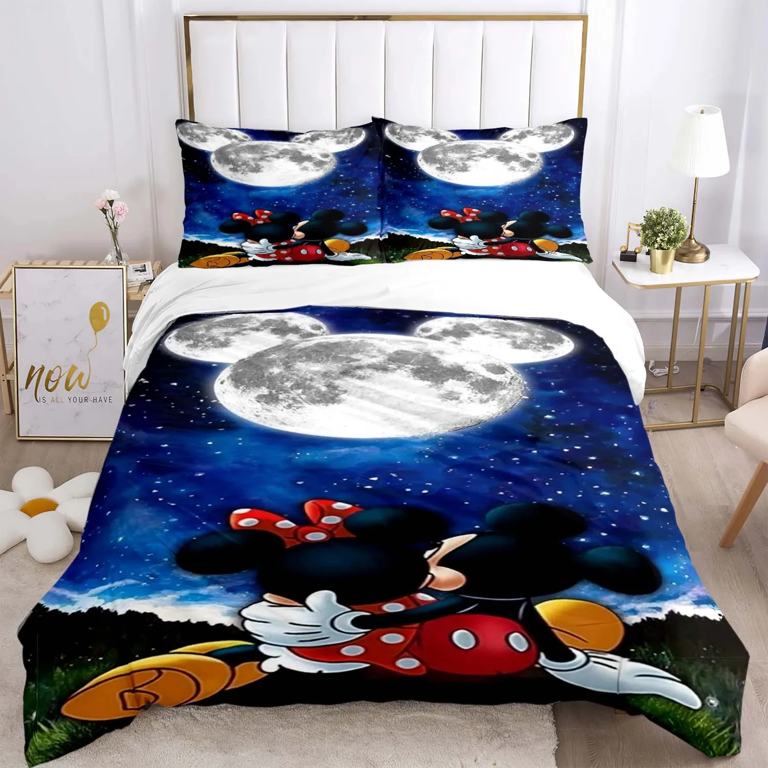 Simpatico cartone animato Topolino Set copripiumino Minnie Biancheria da letto Set trapunta per mouse Trapunta multi-dimensione Set biancheria da letto anime Camera dei bambini Camera da letto