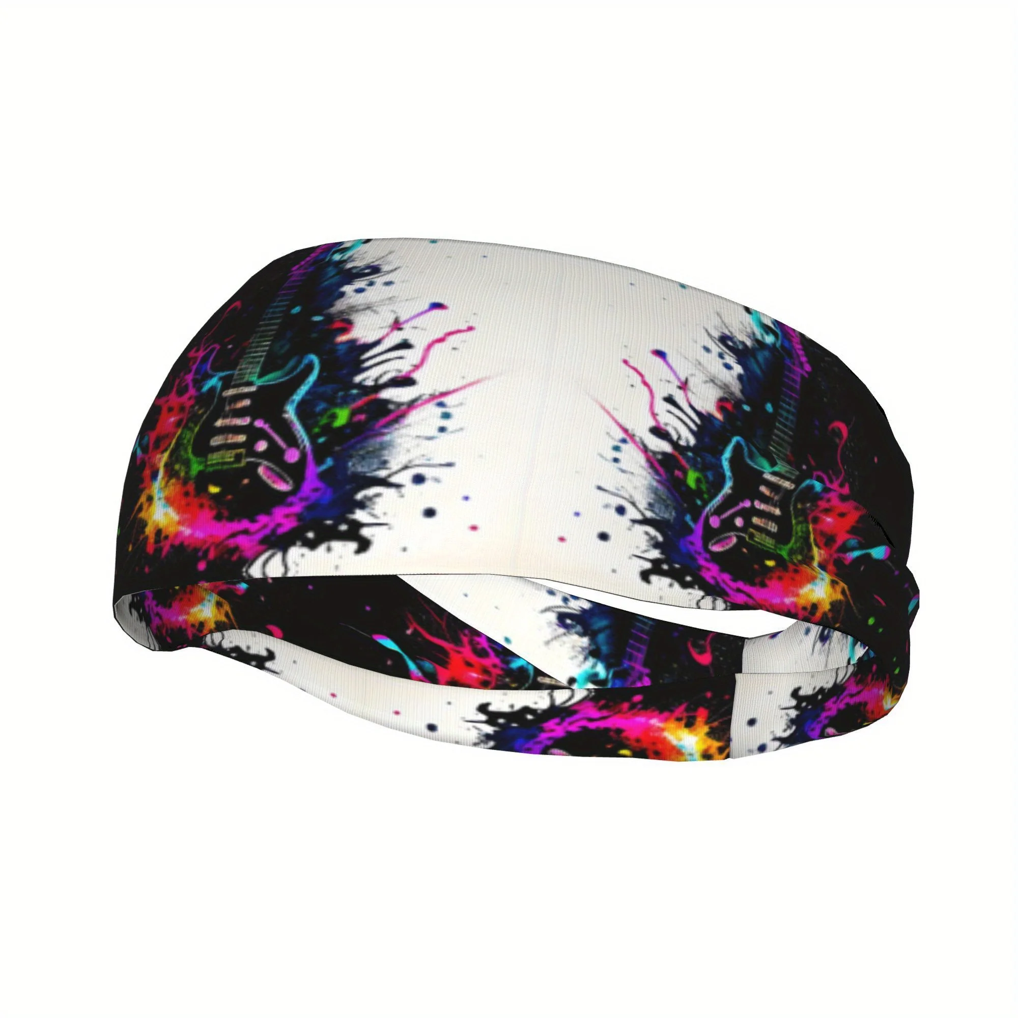 

Яркая спортивная повязка на голову с гитарной тематикой для спортзала, эластичная полиэстеровая повязка для волос с ярким геометрическим узором, можно стирать вручную