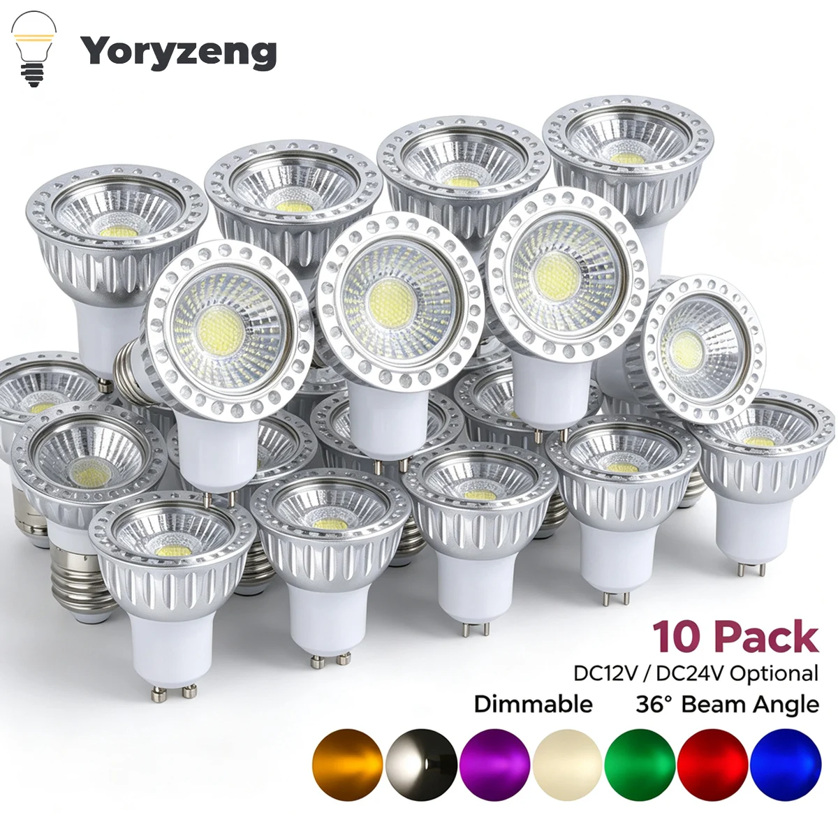 10X 10W Dimmable COB LED Spotlight Bulbs DC 12V 24V MR16 GU10 E27 Base Color Spot Lights For Home Landscape Accent Lighting Lamp