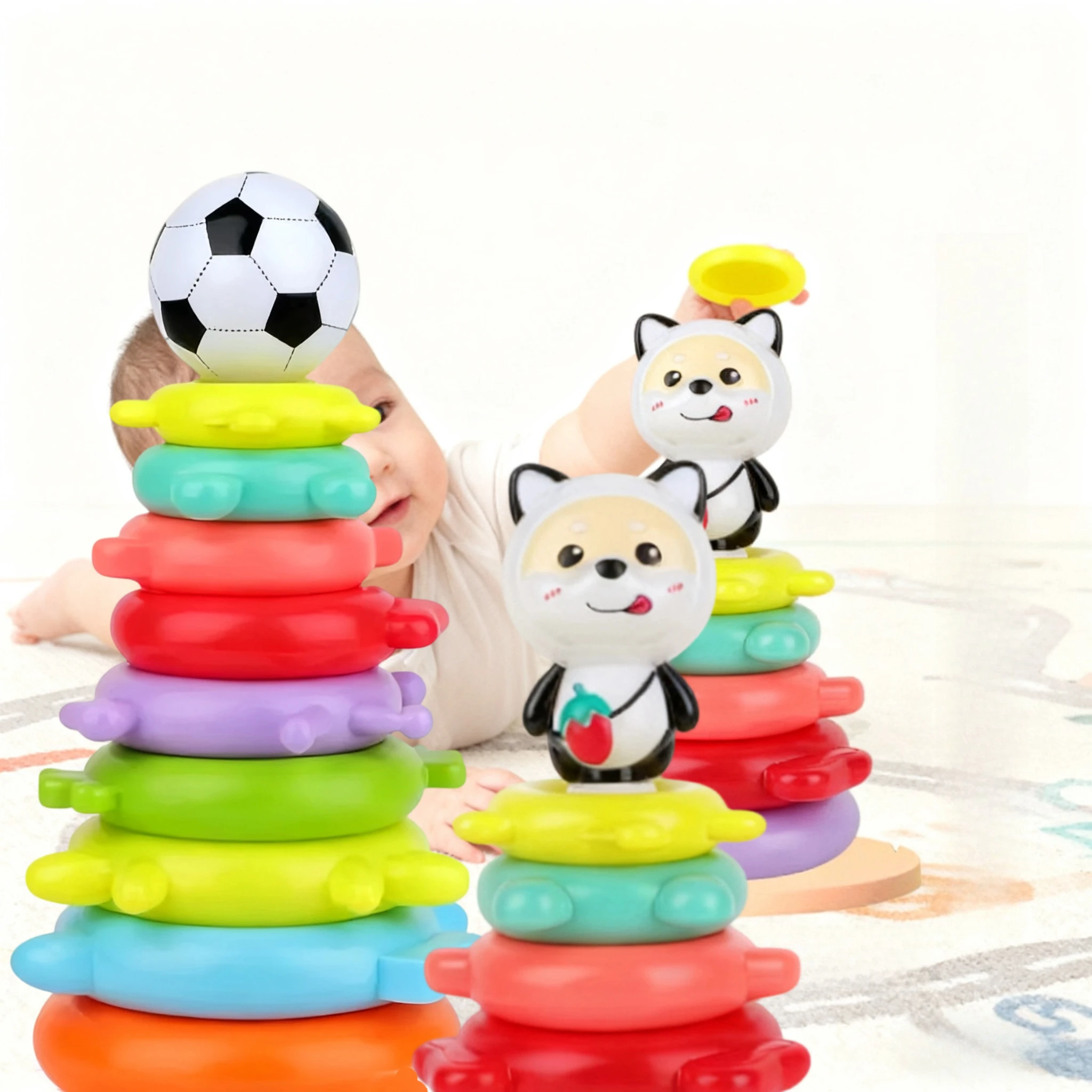 Rainbow Balance Stacking Ring Game Children Learn Stacking Toys for Early Childhood Education Color Discrimination for Infants