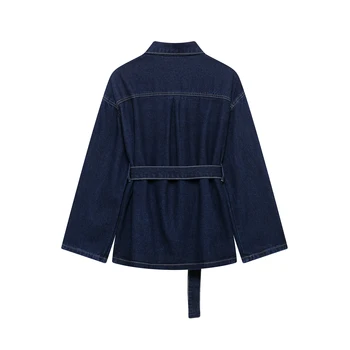 Women’s Denim Two-Piece Set with Belt 3 DUOPERI Women Fashion 2 Pieces Sets With Belt Denim Jackets & Vintage Front Zipper Jeans Trousers Feamle Chic Lady Pants Sets 3