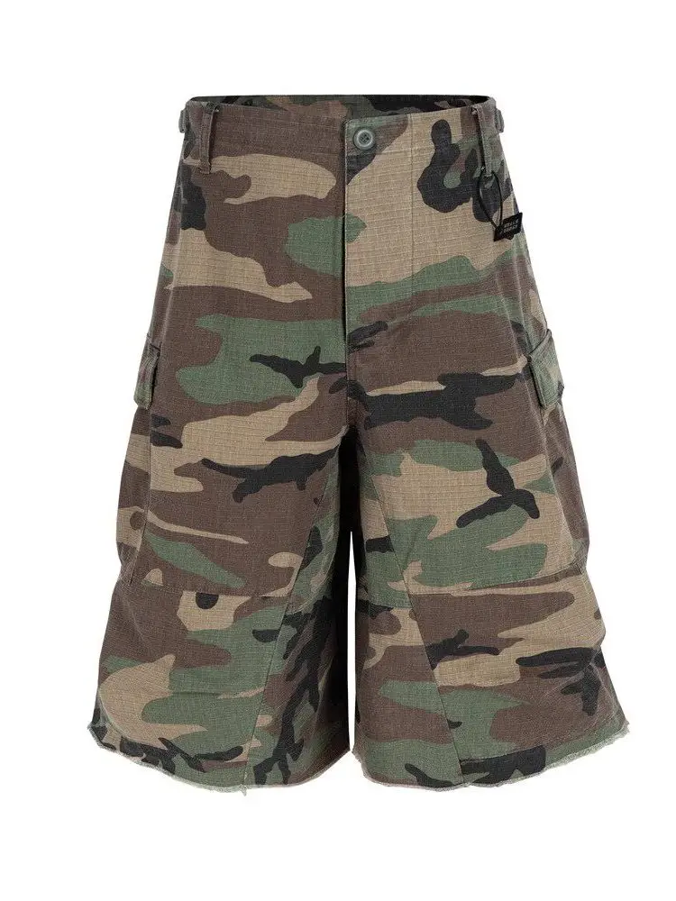 

Retro American Heavyweight Vintage High Street Waed Camouflage Work Pants Baggy Silhouette Seven-Quarter orts for Men