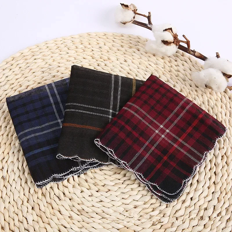 3Pcs 28x28cm Small Thin Men Business Polyester Cotton Plaid Absorbent Handkerchief Classic Sweat Wiping Hand Towels