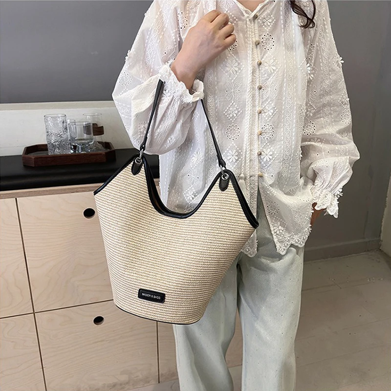 2024 New Fashionable Simple Straw Woven Women's Single Shoulder Versatile Mother Child Tote Bag